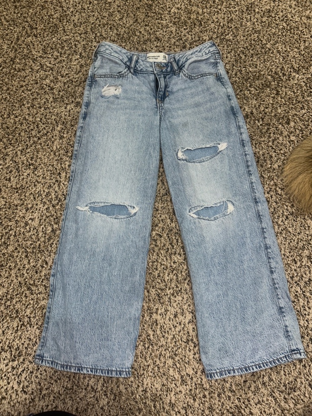 Abercrombie Kids - low rise baggy - Light Blue Distressed  jeans